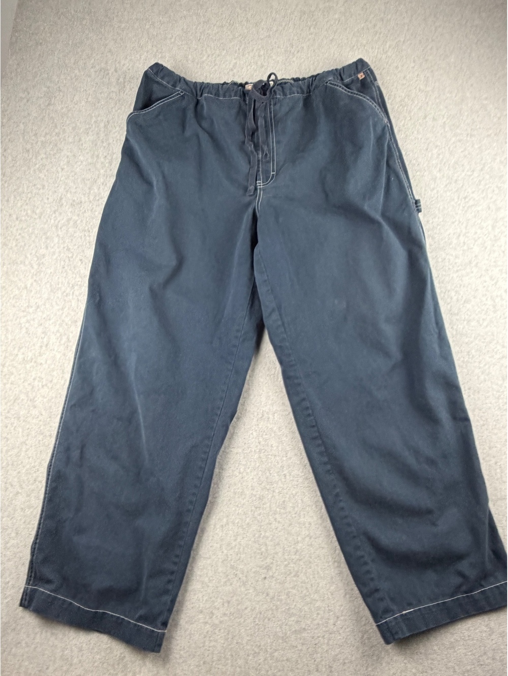 Vintage Structure Pants Mens XL L32 Navy Carpenter Drawstring Cotton Workwear